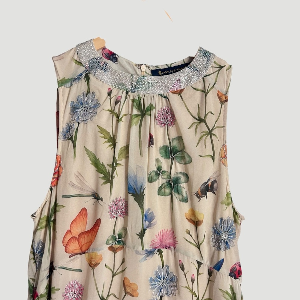 NWT Anthropologie Pankaj & Nidhi Beaded Floral Butterfly Garden Midi Dress Sz 12 - Picture 7 of 9
